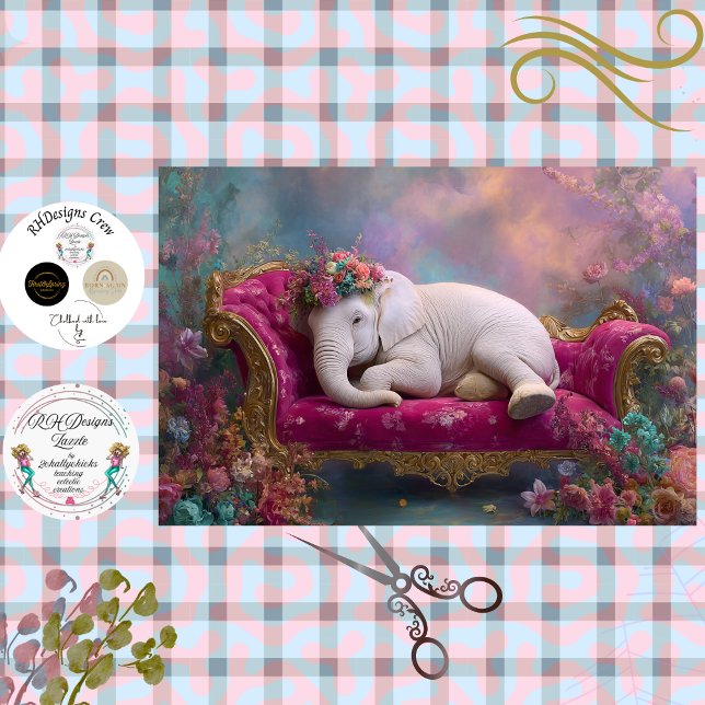 Papel De Seda Decoupage Caprichoso Elefante Branco Chaise Lounge (Criador carregado)