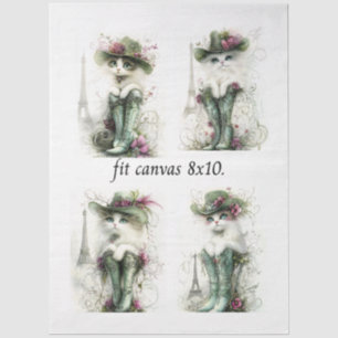 Papel De Seda Decoupage Caprichosos Gatos Etéreos 8 x 10 Tela