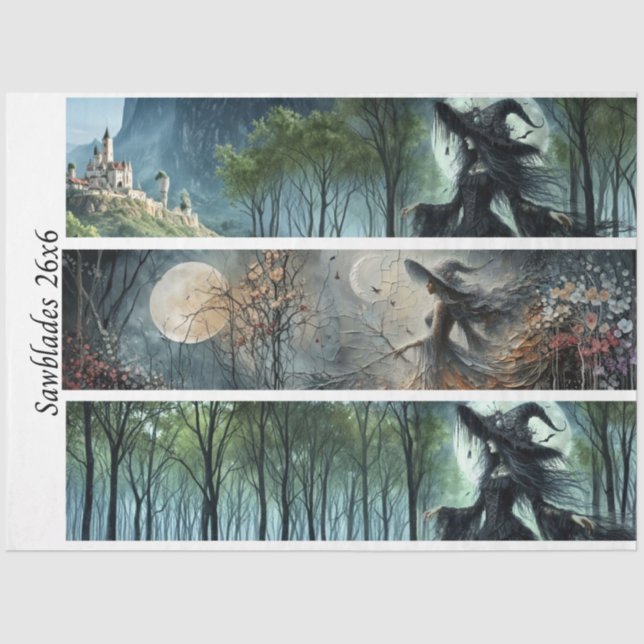 Papel De Seda Decoupage Castle Witch Moonlit Design Handsaws  (Frente )