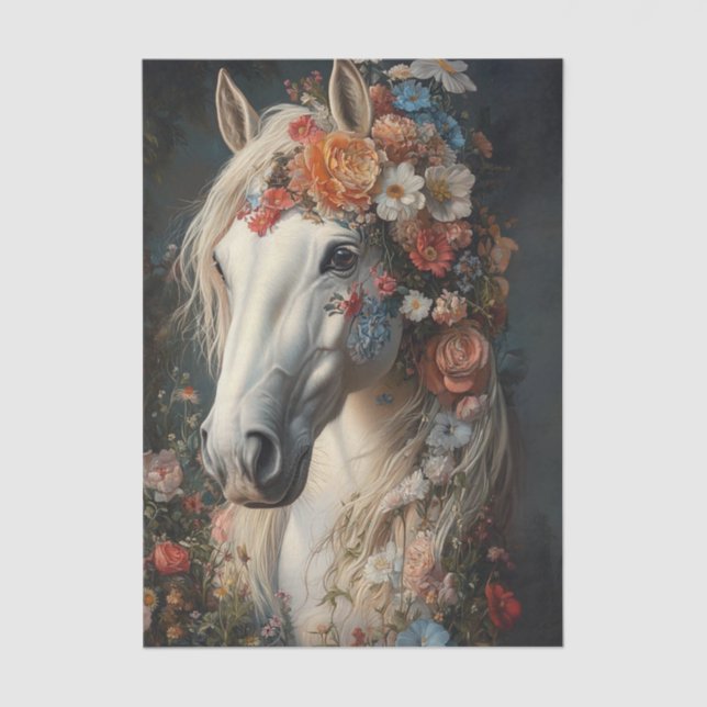 Papel De Seda Decoupage Cavalinho Vencedor Adornado com Flores C (Frente )