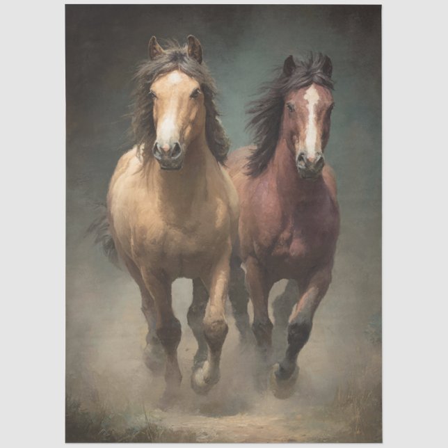 Papel De Seda Decoupage Cavalos Selvagens em Movimento (Frente )
