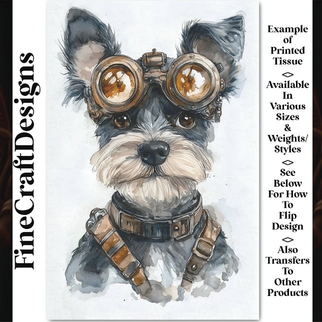Papel De Seda Decoupage CC8 do Cachorro Steampunk Schnauzer (Criador carregado)