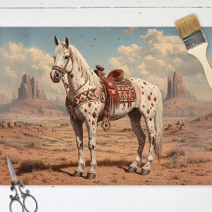 Papel De Seda Decoupage Cênnica do Deserto Pintado com Cavalo de