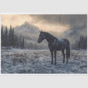Papel De Seda Decoupage Cêntica da Paisagem Neve do Cavalo Negro