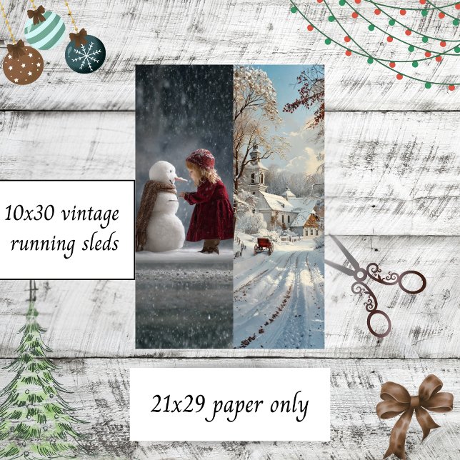 Papel De Seda Decoupage Child Snowman Church Winter Sled Runners (Criador carregado)