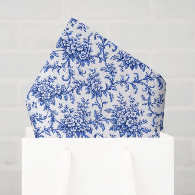 Papel de Seda Decoupage Chinoiserie, Floral Azul (Sacola de presentes)