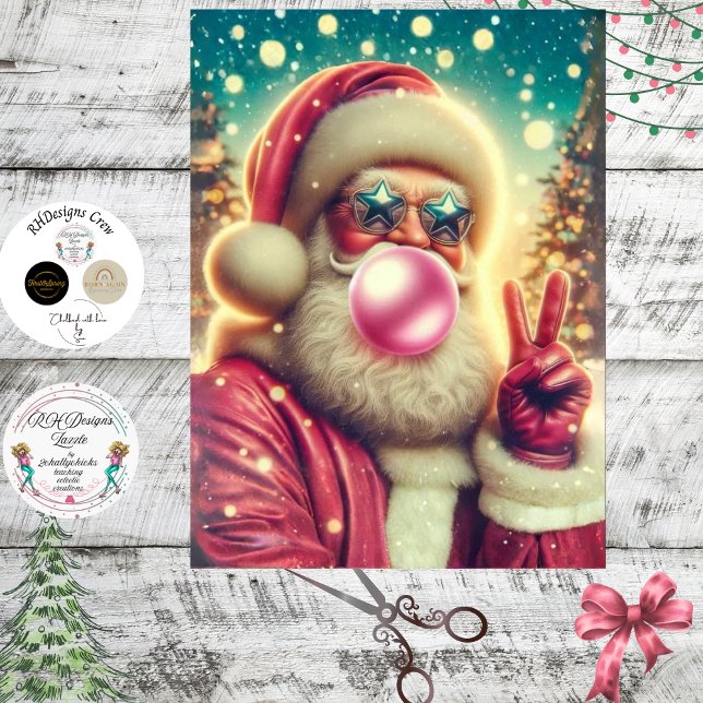 Papel De Seda Decoupage Christmas Santa Peace Sign Bubblegum  (Criador carregado)