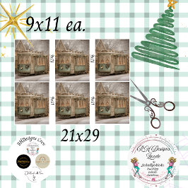 Papel De Seda Decoupage Christmas Trolley Green 9 x 11 inches