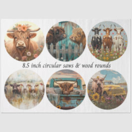 Papel De Seda Decoupage Circular Saw Highland Cows 8.5" Rounds