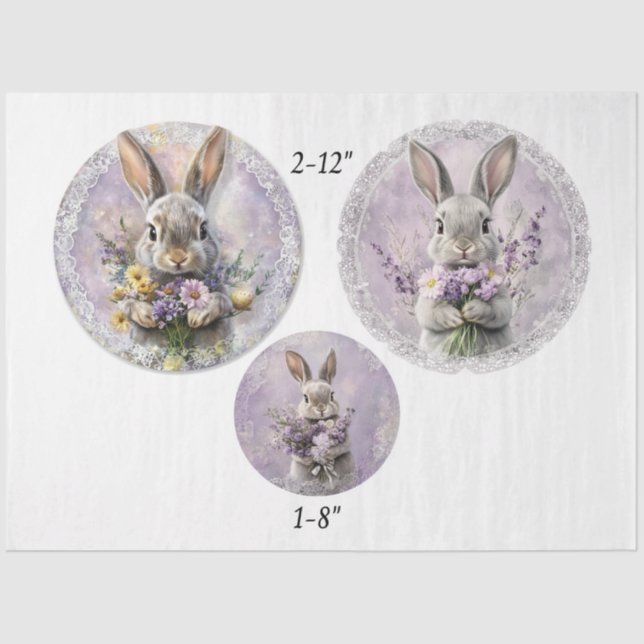 Papel De Seda Decoupage Coelho de Lavanda de Primavera Páscoa 12 (Frente )