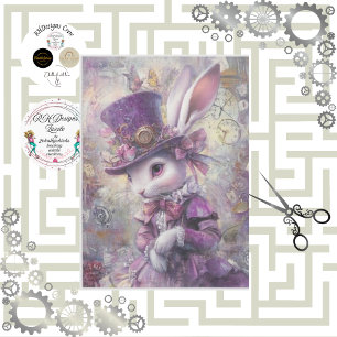 Papel De Seda Decoupage Coelho Steampunk Alice Wonderland