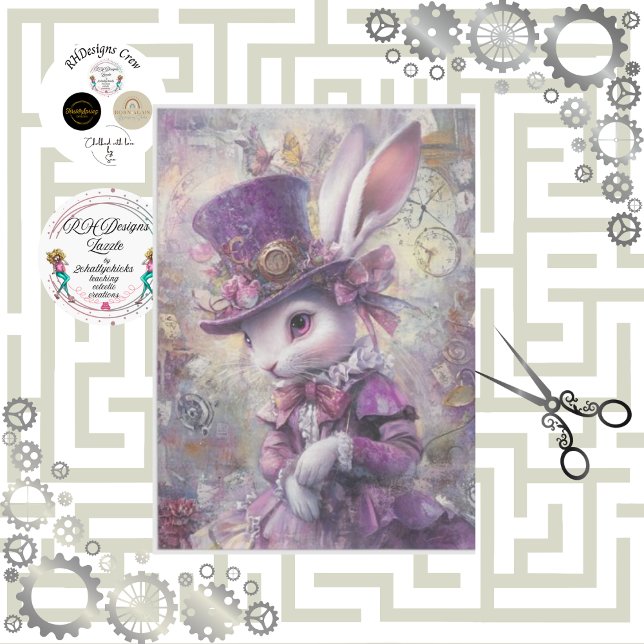 Papel De Seda Decoupage Coelho Steampunk Alice Wonderland (Criador carregado)