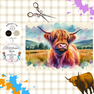 Papel De Seda Decoupage Colorburst Highland Cow Art