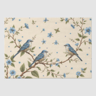 Papel De Seda Decoupage com Desenho Floral e de Pássaros Azul
