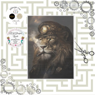 Papel De Seda Decoupage Coroa de Leão Real Steampunk