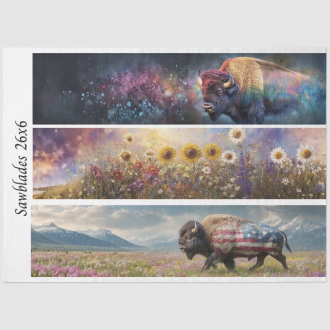 Papel De Seda Decoupage Cosmic Bison Wildflower Handsaw Designs  (Frente )