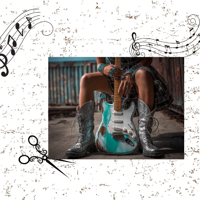 Papel De Seda Decoupage Country Girl Turquoise Guitar Strings (Criador carregado)
