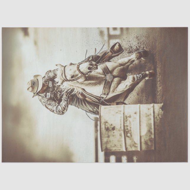 Papel De Seda Decoupage Cowboy Barrel Racer (Frente )