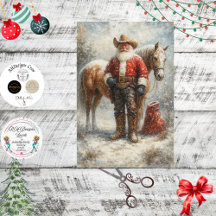 Decoupage Cowboy Santa Horse Winter Scene