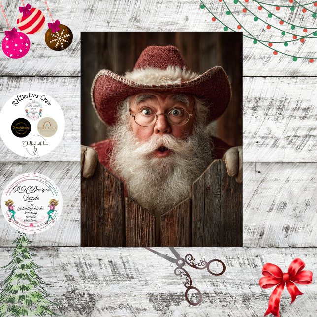 Papel De Seda Decoupage Cowboy Santa Peeking Rustic Fence  (Criador carregado)