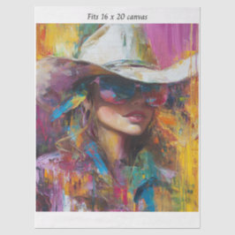 Papel De Seda Decoupage Cowgirl Abstrata em Tela 16x20