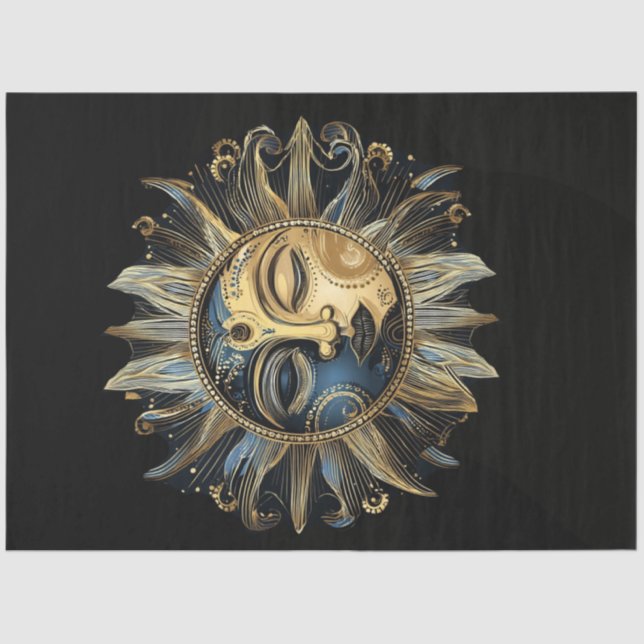 Papel De Seda Decoupage Crescent Intricate Celestial Sun (Frente )