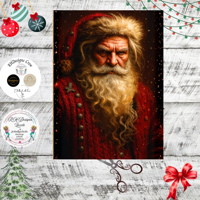 Papel De Seda Decoupage Crimson Dramatic Santa Portrait  (Criador carregado)
