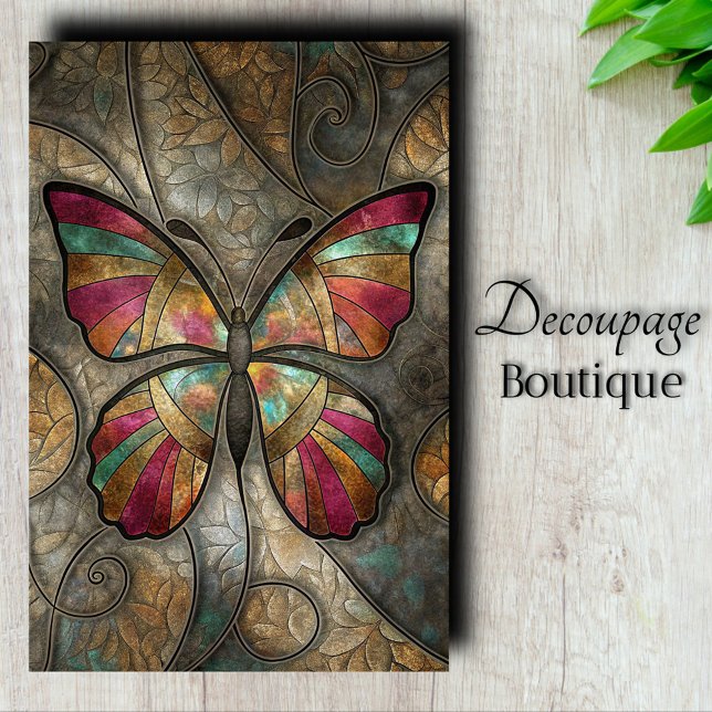 Papel De Seda Decoupage da Borboleta de Vidro Estendida (Stained Glass Butterfly Decoupage Tissue Paper)