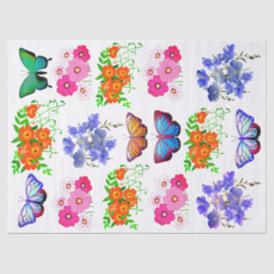 Papel De Seda Decoupage da Borboleta Flor Cor-de-Laranja Rosa Pú