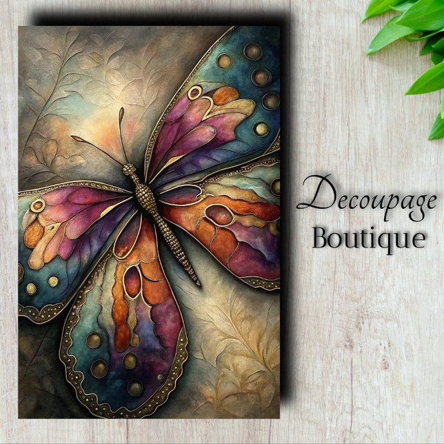 Papel De Seda Decoupage da Borboleta Metálica (Metallic Butterfly Decoupage Tissue Paper)