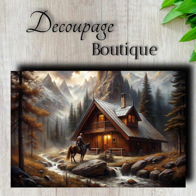 Papel De Seda Decoupage da Cena de Neve Horseback Alpina (Alpine Retreat Decoupage Tissue Paper)