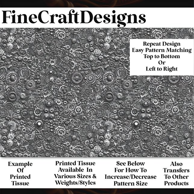 Papel De Seda Decoupage da Cinza de Padrão Mecânico Steampunk BN (Criador carregado)