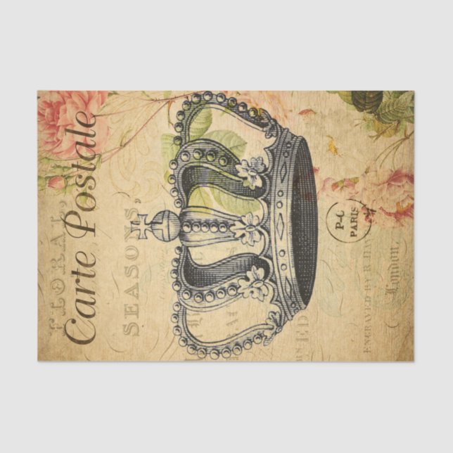 Papel De Seda Decoupage da Coroa do Cartão-Postal Francês Epheme (Frente )