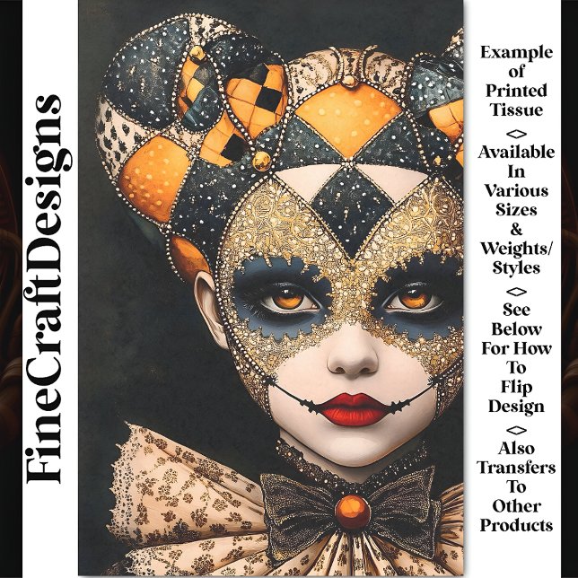 Papel De Seda Decoupage da face da máscara do Harlequin rico Bol (Criador carregado)
