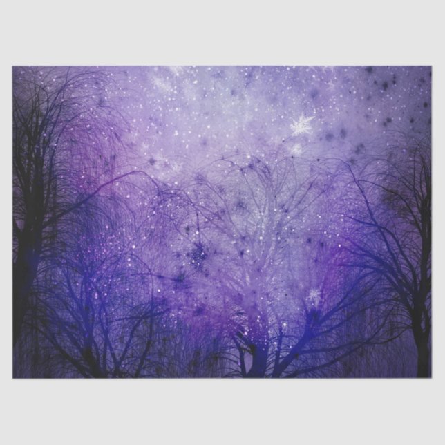 Papel De Seda Decoupage da Floresta de Inverno Roxo (Frente )