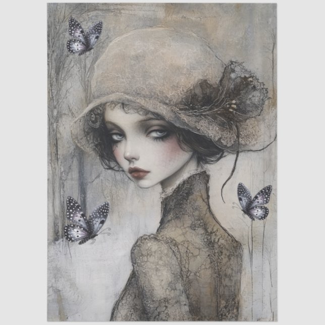 Papel De Seda Decoupage da Garota Gótica Escura (Frente )