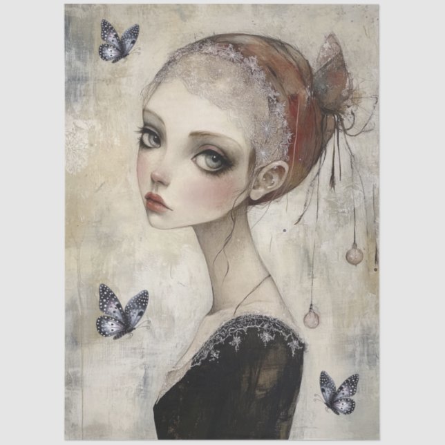 Papel De Seda Decoupage da Garota Gótica Escura (Frente )