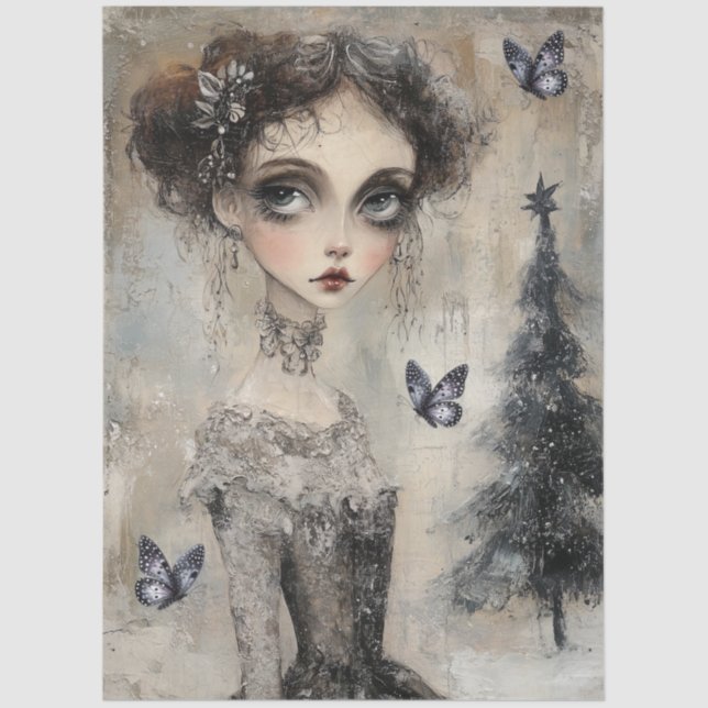 Papel De Seda Decoupage da Garota Gótica Escura (Frente )