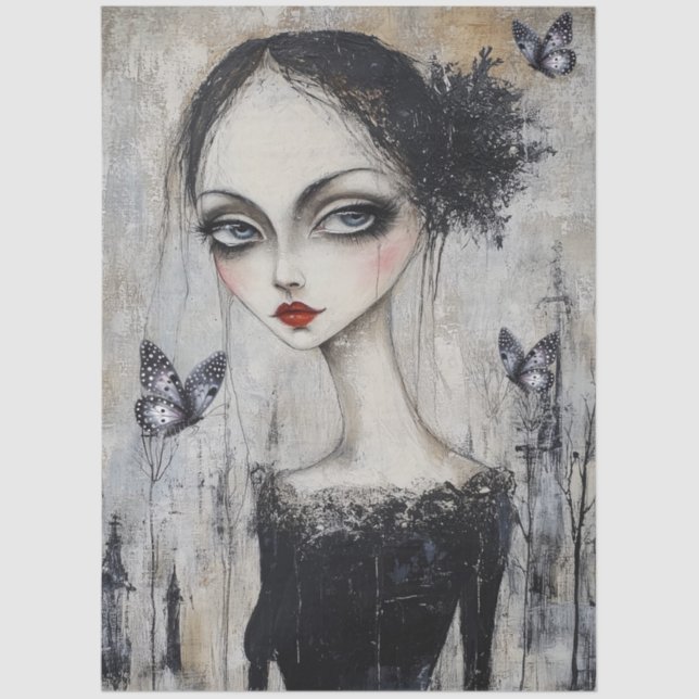 Papel De Seda Decoupage da Garota Gótica Escura (Frente )