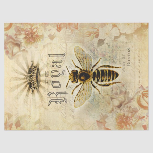 Papel De Seda Decoupage da Rainha Real Bee Ephemera (Frente )