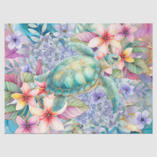 Papel De Seda Decoupage da Tartaruga Floral do Pastel Watercolor