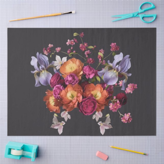 Papel De Seda Decoupage Dark Botanical Bloom (Arte )