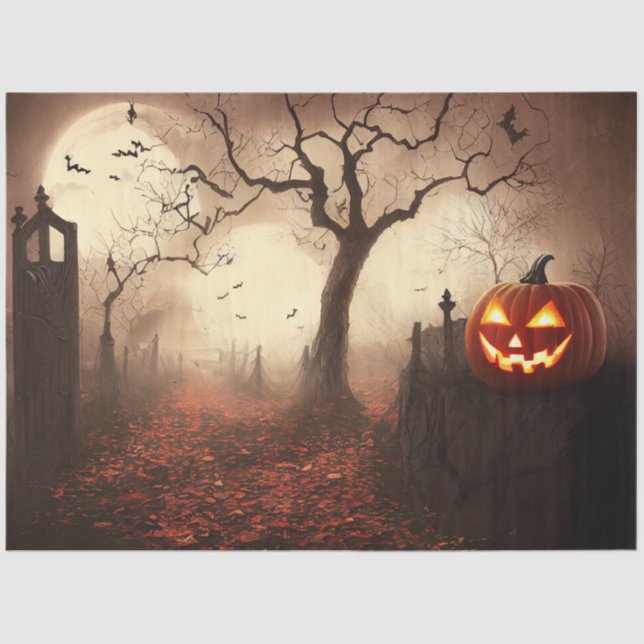 Papel De Seda Decoupage de Abóbora Laranja Gótica (Frente )