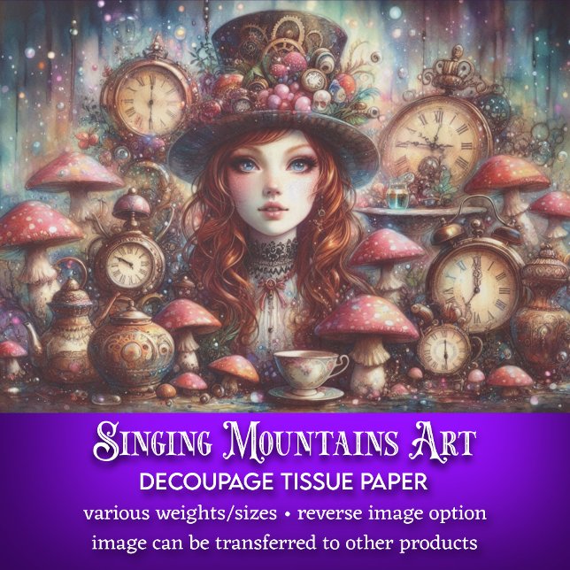 Papel De Seda Decoupage de Alice de Aquarela Artista Steampunk (Criador carregado)