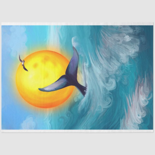 Papel De Seda Decoupage de Aquarela de Baleia Oceânica (Frente )