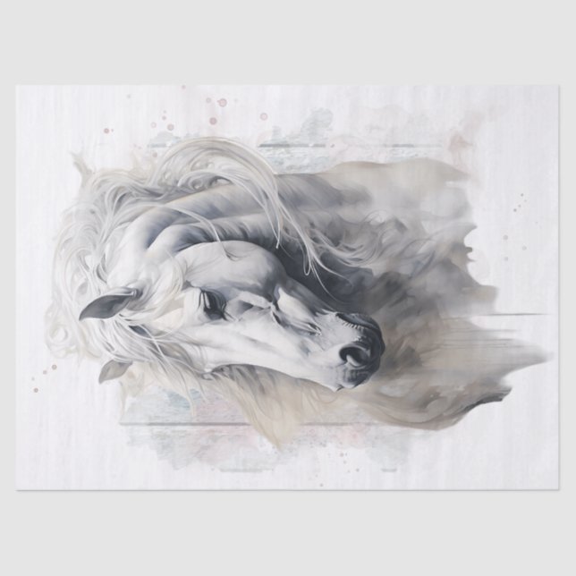 Papel De Seda Decoupage de Aquarela de Cavalo Branco (Frente )