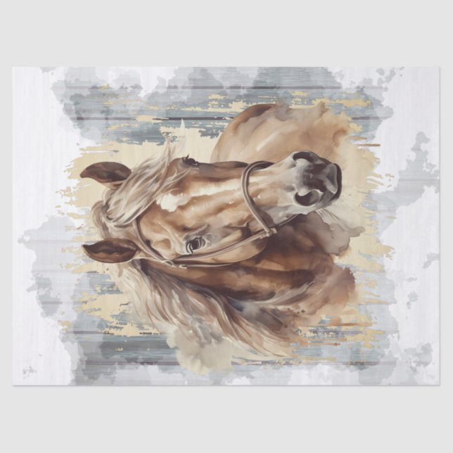 Papel De Seda Decoupage de Aquarela de Cavalo de Castanha (Frente )