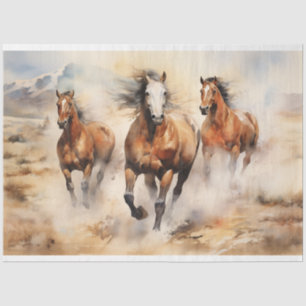 Papel De Seda Decoupage de Aquarela de Cavalos Selvagens