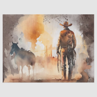 Papel De Seda Decoupage de Aquarela do Cowboy Ocidental