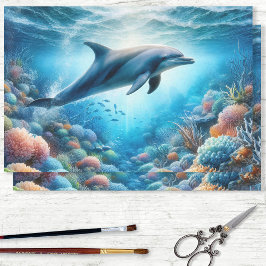 Papel De Seda Decoupage de Aquarela do Recife do Oceano Golfinho